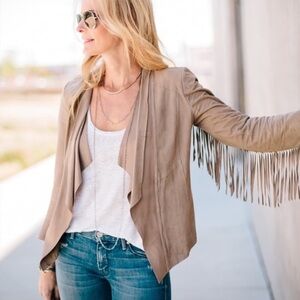 Anthropologie Lamarque Suede Open Front Boho Festival Jacket Fringe Cowboy